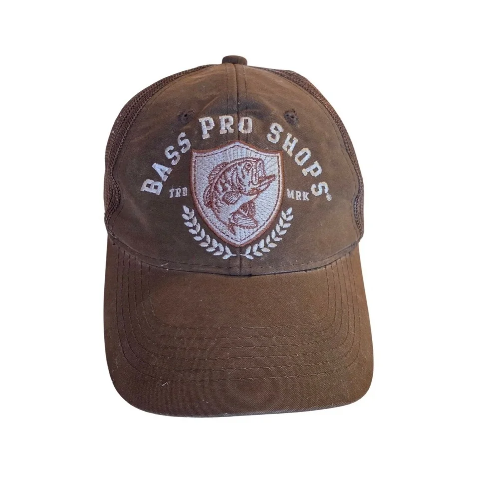 Bass Pro Shops‎ Distressed SnapbackTrucker Hat Gone Fishing Brown Mesh Cap